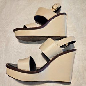 Tury Burch Lexington Cream Beige Brown Wedge Stap Heel 8.5